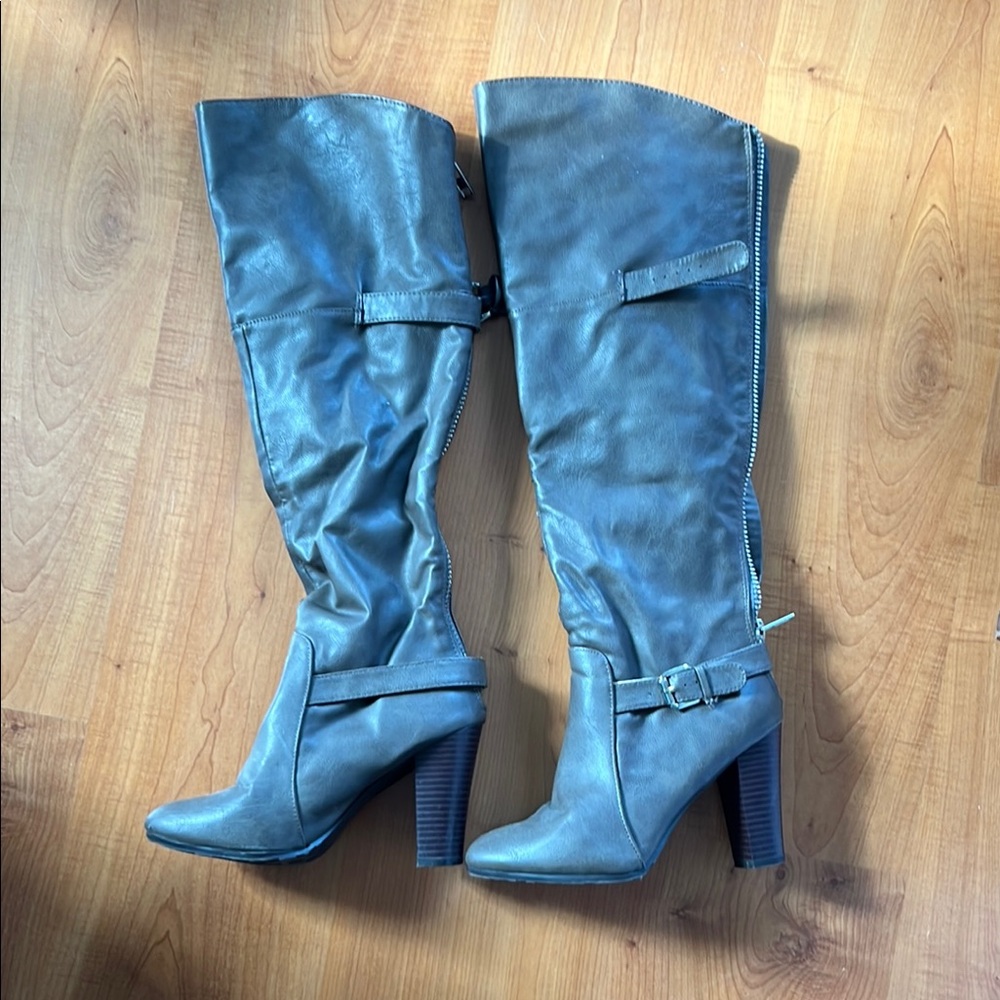 JustFab Gray Over the Knee Boots with Suede Finish